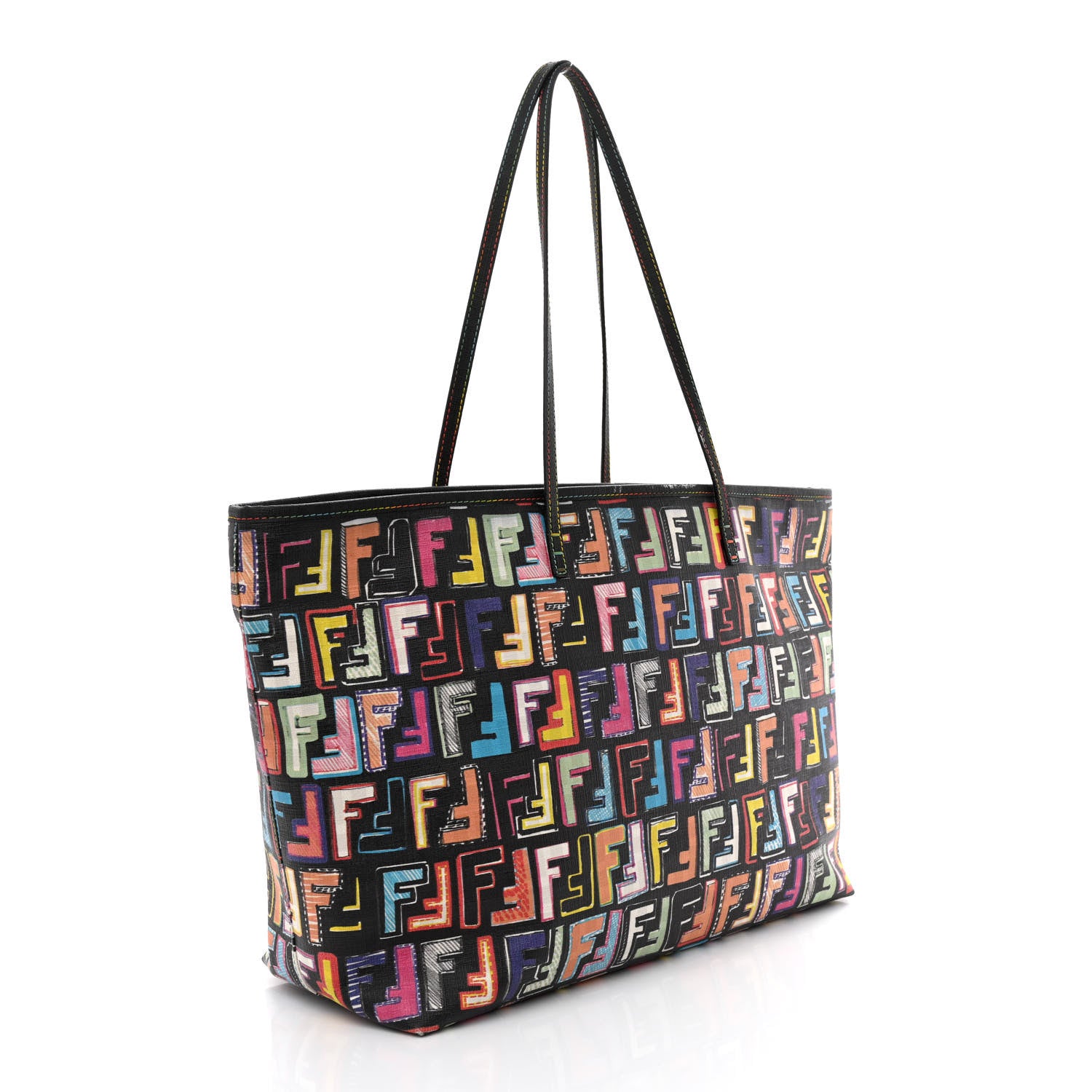 Fendi Zucca Spalmati Patent Zucchino Screen Print Medium Roll Tote Tobacco Multicolor Black 3 of 12
