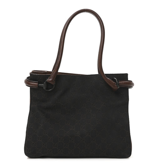Monogram Denim GG Shoulder Bag Black Brown