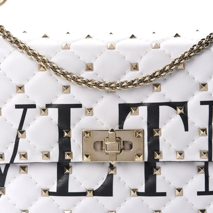 Valentino Garavani Lambskin VLTN Print Medium Rockstud Spike Shoulder Bag Optic White Black 11 of 11