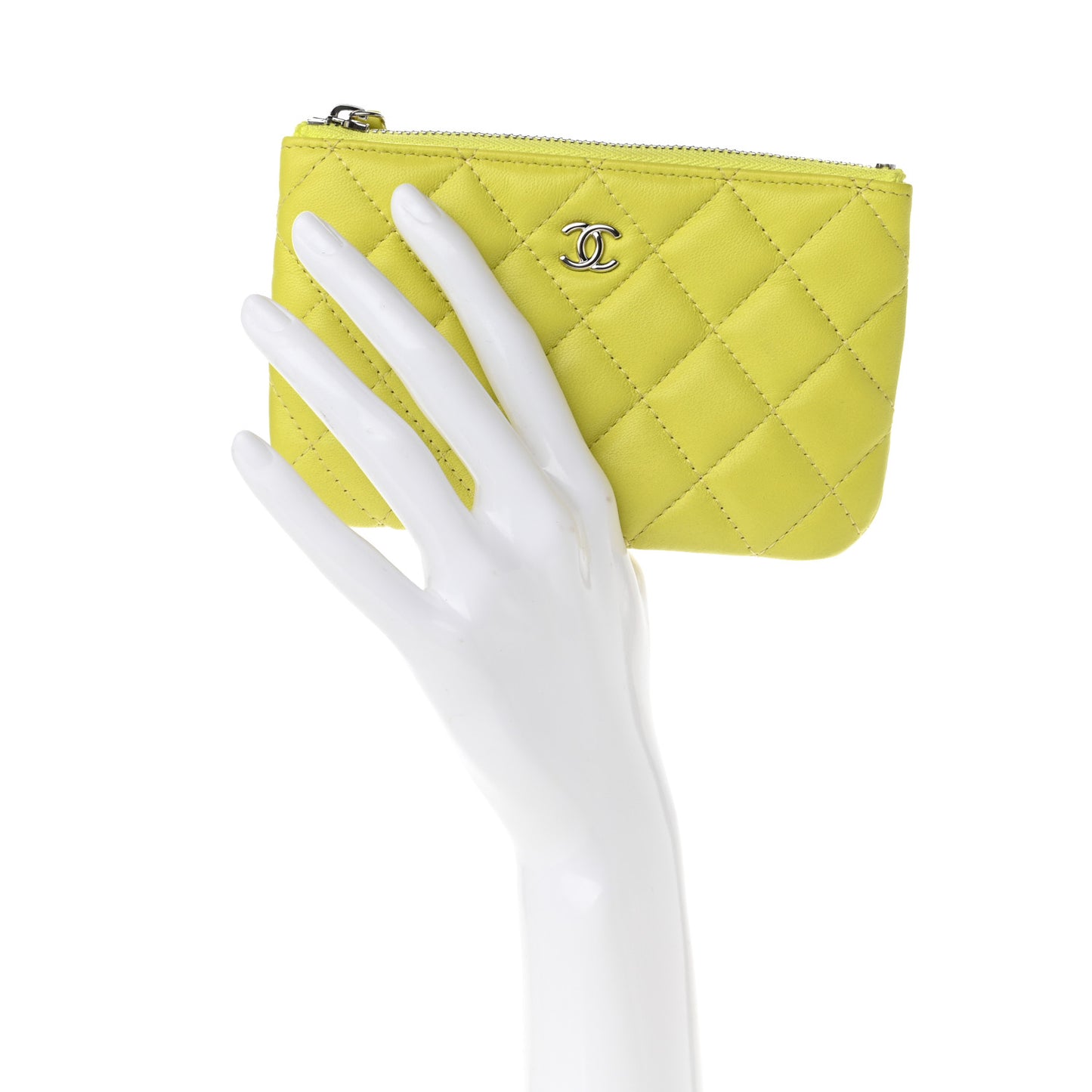 Lambskin Quilted Small Cosmetic Case Neon Yellow