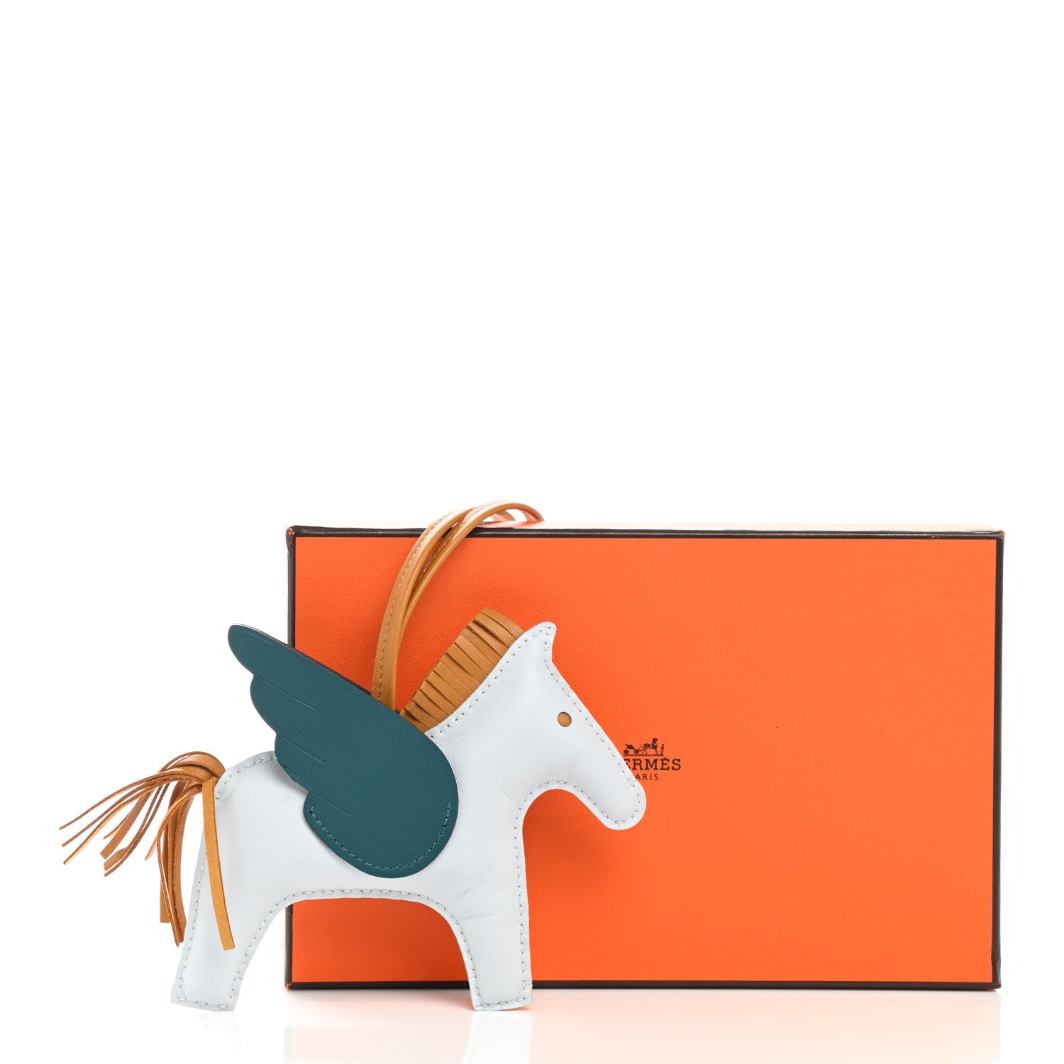 Hermes Milo Lambskin Grigri Rodeo Pegase Horse Bag Charm MM Bleu Brume Sesame Vert Bosphore 6 of 6