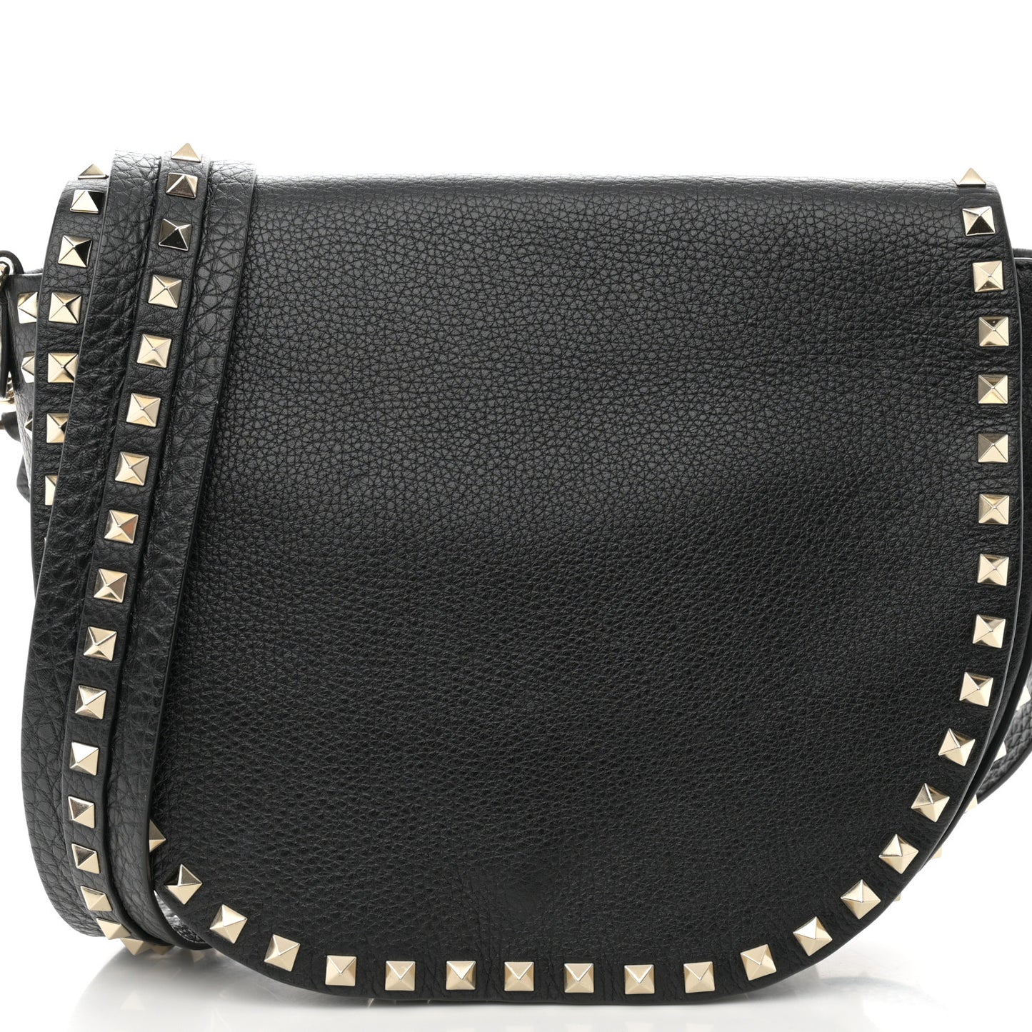 Grained Calfskin Rockstud Saddle Bag Black