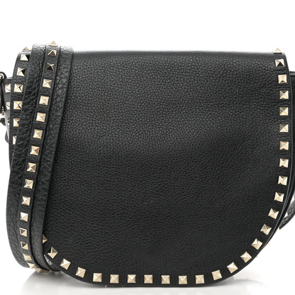 Valentino Garavani Grained Calfskin Rockstud Saddle Bag Black 7 of 12
