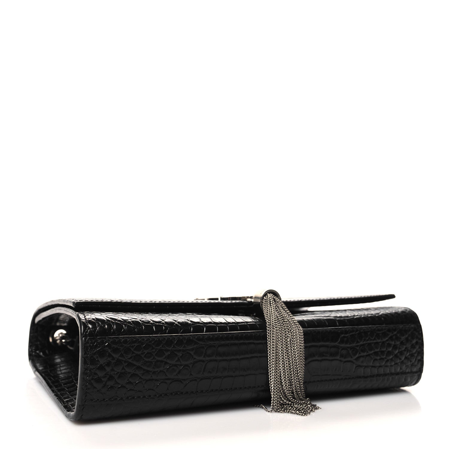 Saint Laurent Calfskin Crocodile Embossed Medium Classic Monogram Kate Tassel Satchel Black 4 of 9