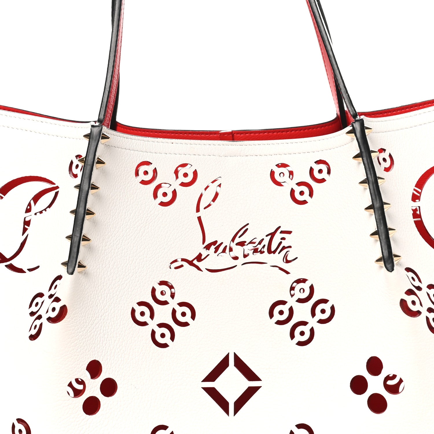 Christian Louboutin Calfskin Loubinthesky Large Perforated Cabarock Spikes Tote Snow 7 of 9