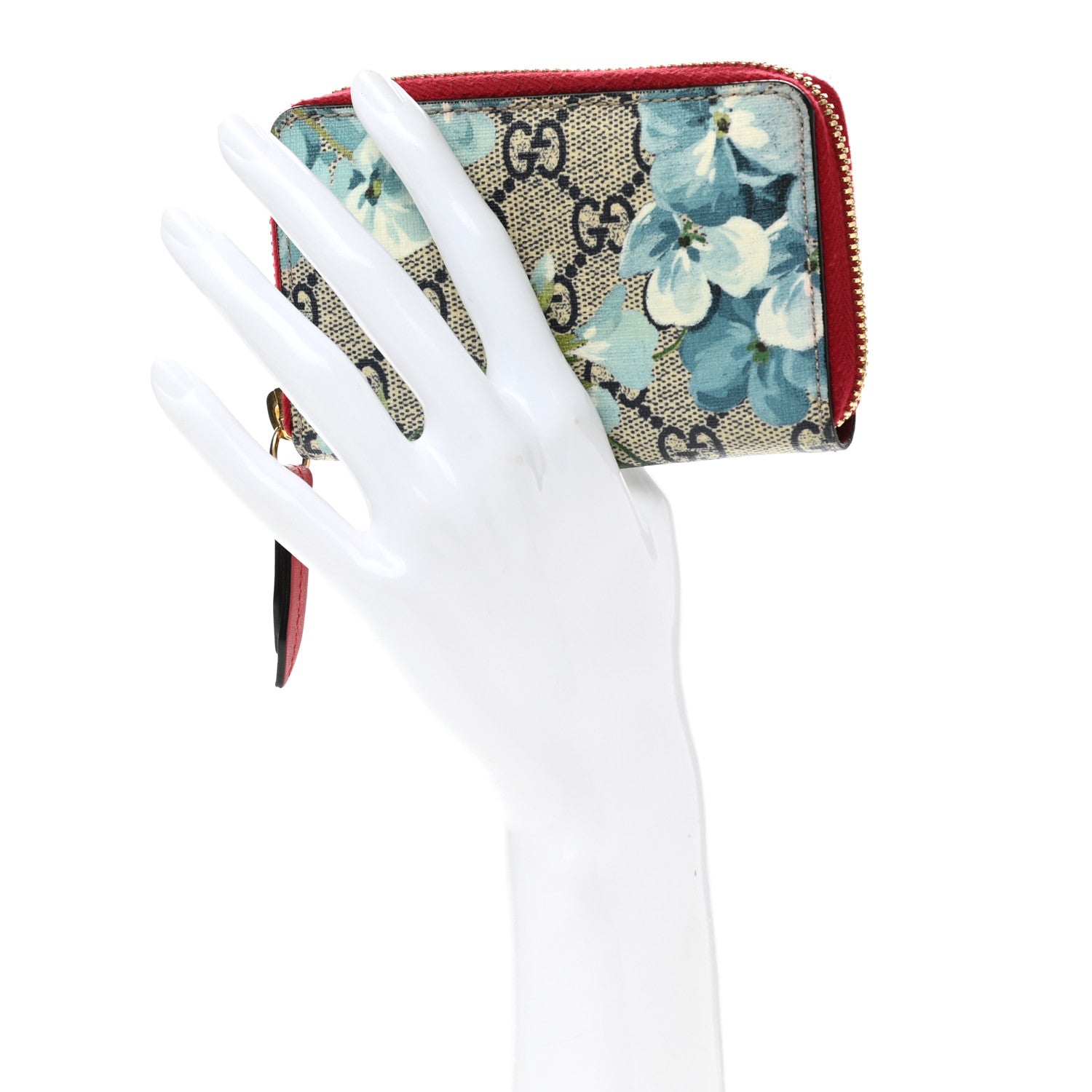 Gucci GG Supreme Monogram Blooms Zip Around Card Case Wallet Beige Blue Navy Hibiscus Red Beige Blue Navy Hibiscus Red 2 of 9