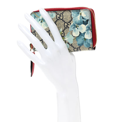 Gucci GG Supreme Monogram Blooms Zip Around Card Case Wallet Beige Blue Navy Hibiscus Red Beige Blue Navy Hibiscus Red 2 of 9