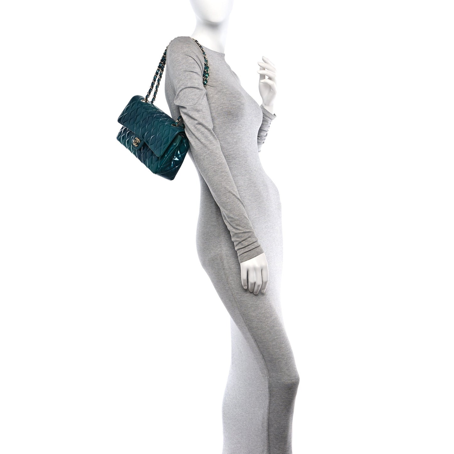 Shaded Patent Calfskin Quilted Medium Double Flap Green Blue