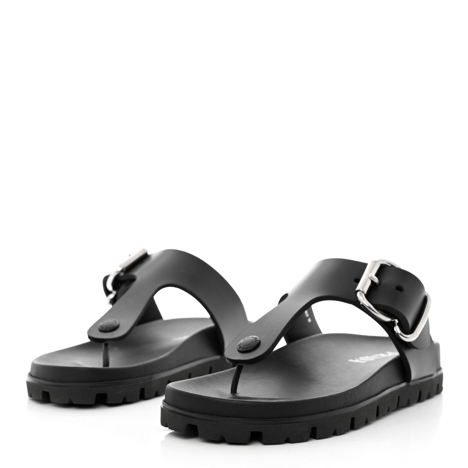 Prada EVA Rubber Buckled Lug Sole 20mm Thong Sandals 37 Black 3 of 12