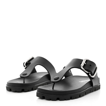 Prada EVA Rubber Buckled Lug Sole 20mm Thong Sandals 37 Black 3 of 12