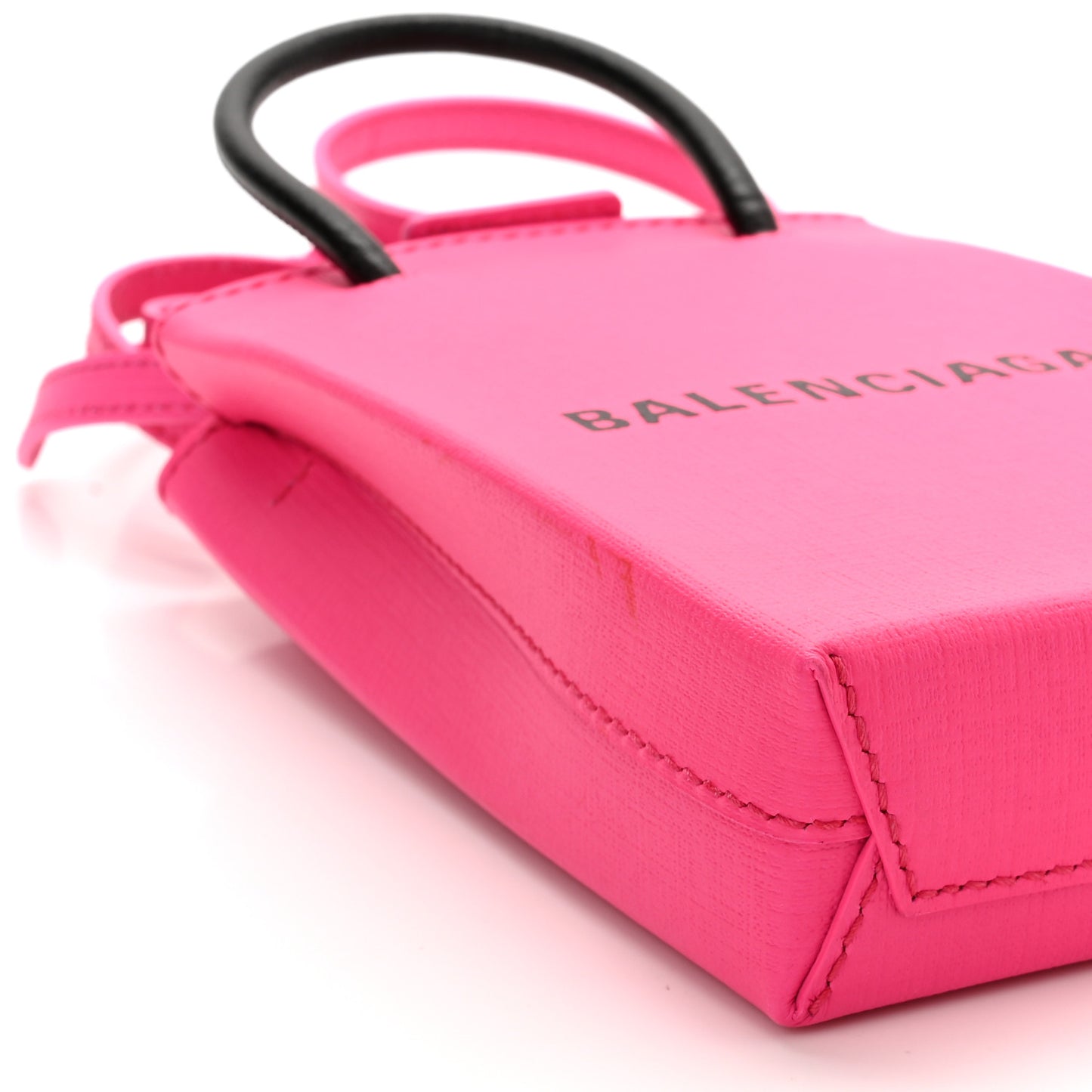 Squared Calfskin Logo Shopping Phone Holder Bag Acid Fuchsia
