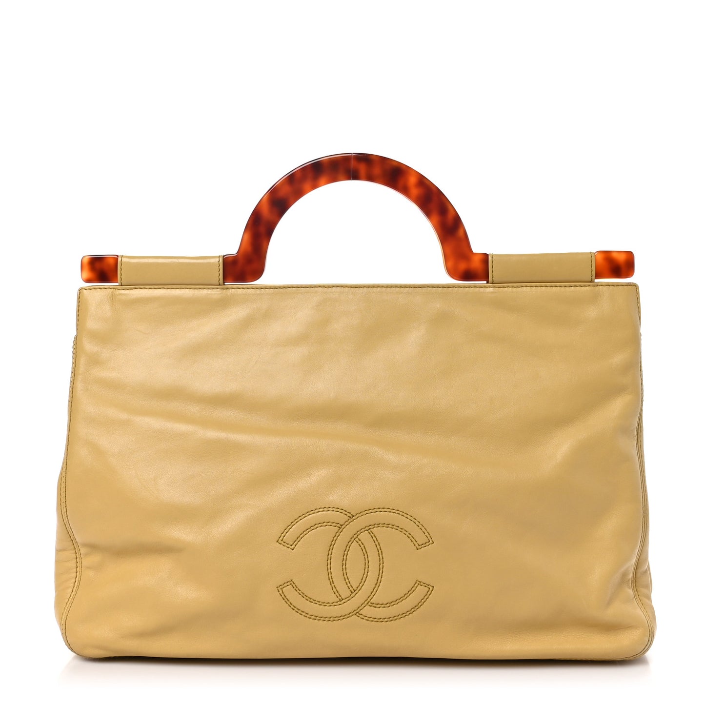 Lambskin Tortoise Handle Tote Light Yellow