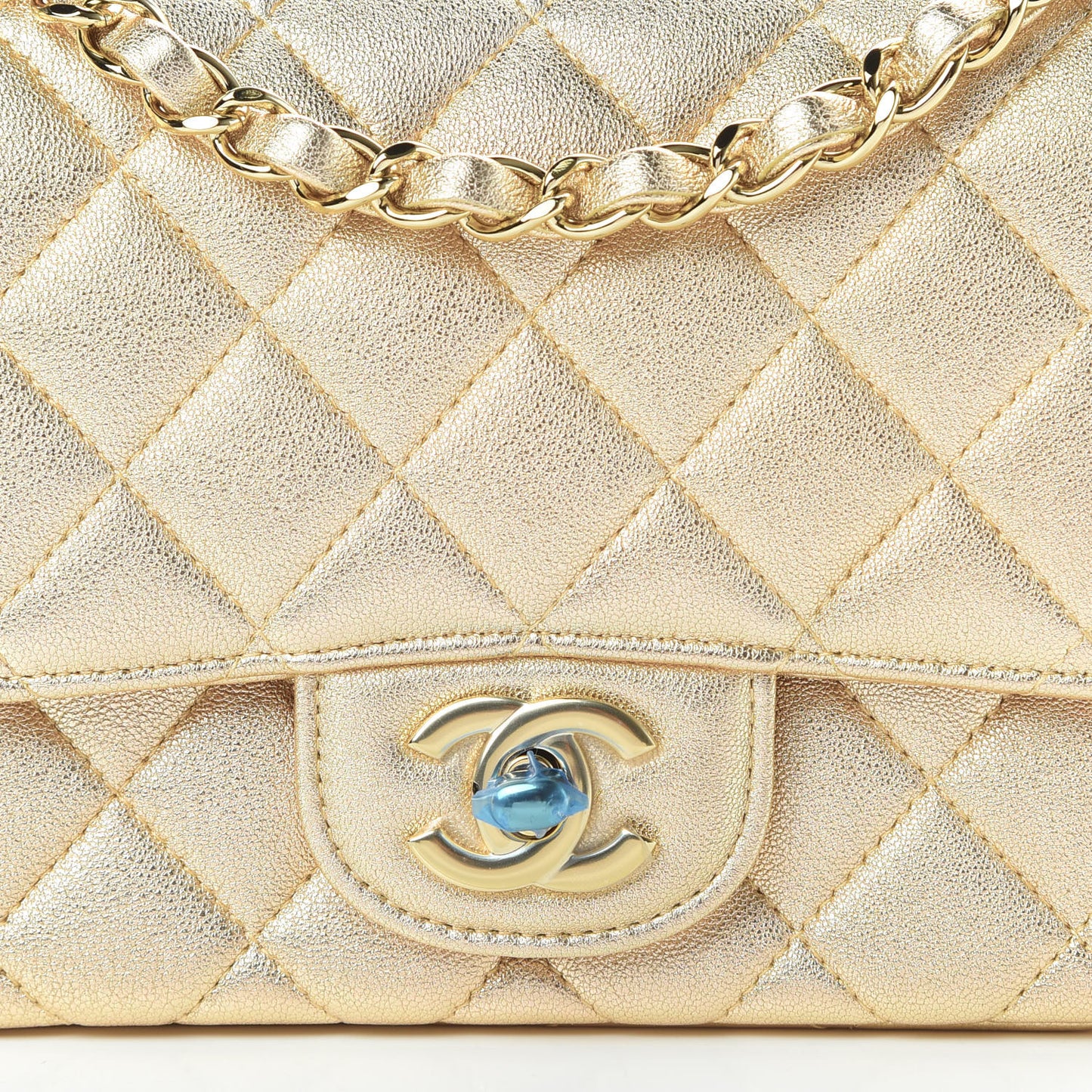 Metallic Lambskin Quilted Mini Square Flap Gold