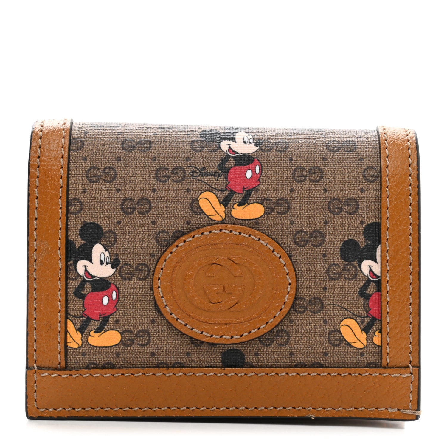 Gucci X DISNEY Mini Vintage GG Supreme Monogram Mickey Mouse Card Holder Wallet Beige Vintage Sun Oil 1 of 7