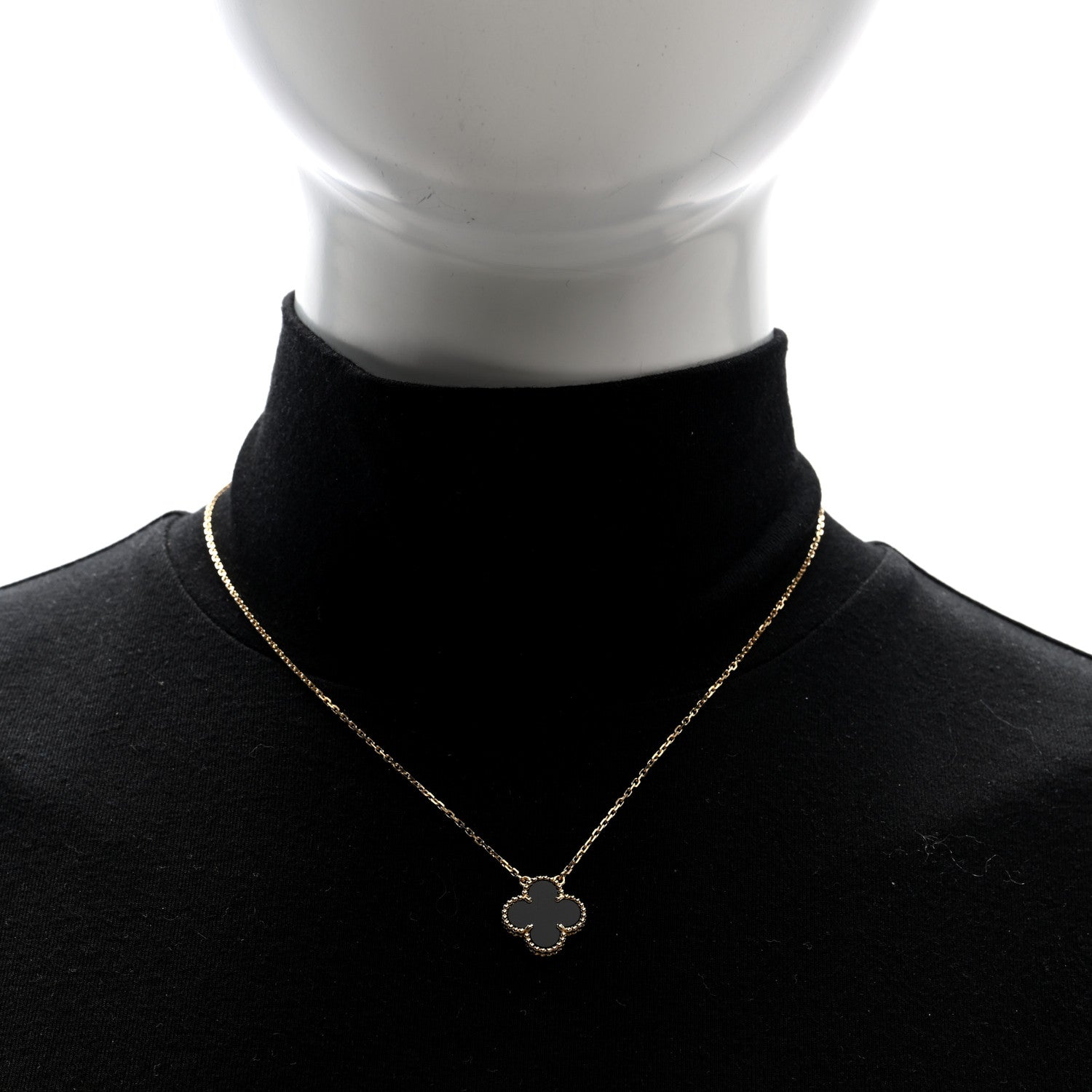 Van Cleef & Arpels 18K Yellow Gold Black Onyx Vintage Alhambra Pendant Necklace 2 of 5