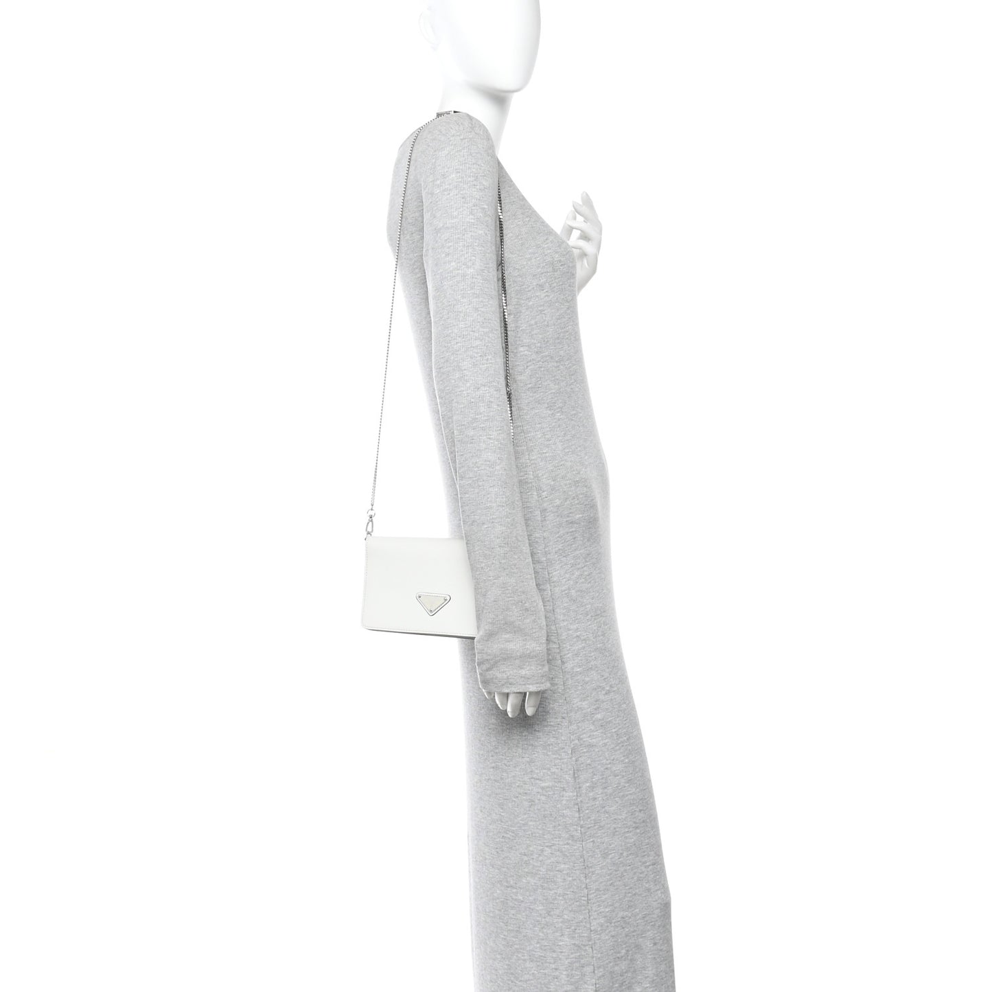 Spazzolato Flap Slide Chain Shoulder Bag Argento White