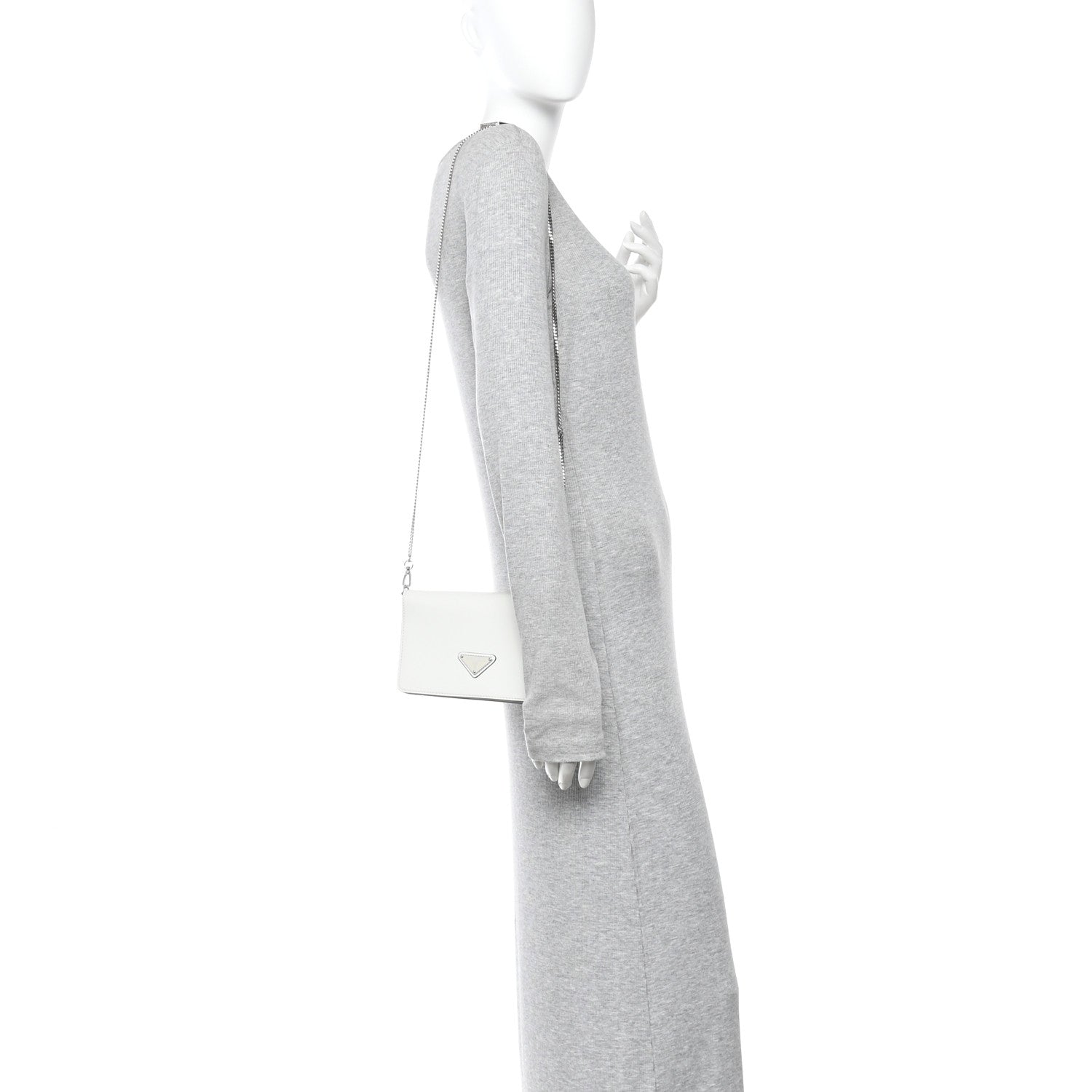 Prada Spazzolato Flap Slide Chain Shoulder Bag Argento White 2 of 9