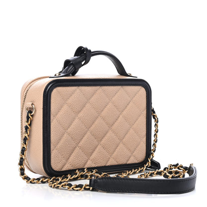 Chanel Caviar Quilted Small CC Filigree Vanity Case Beige Black 2 of 5