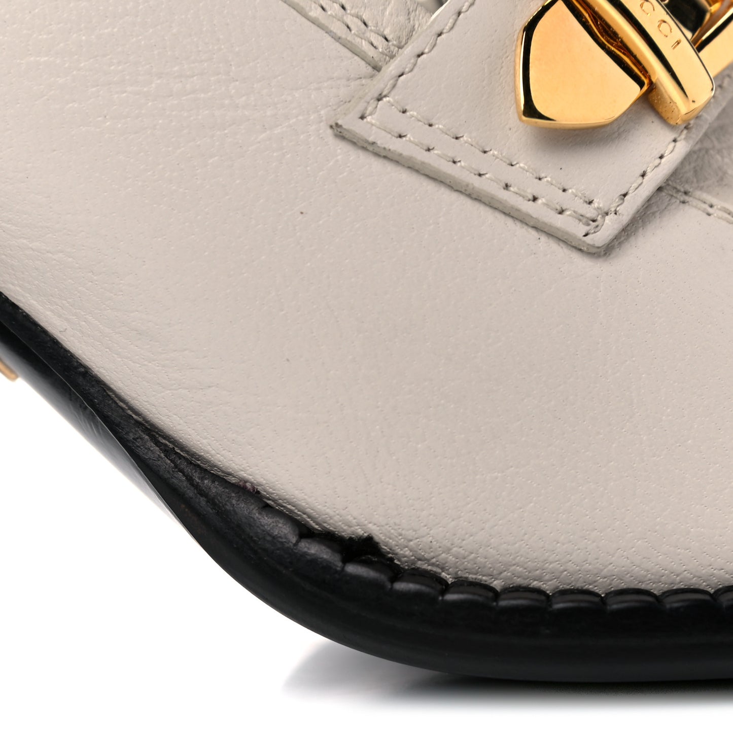 Goatskin Pebbled Calfskin Sylvie Chain Mid Heel Loafers 39.5 Mystic White