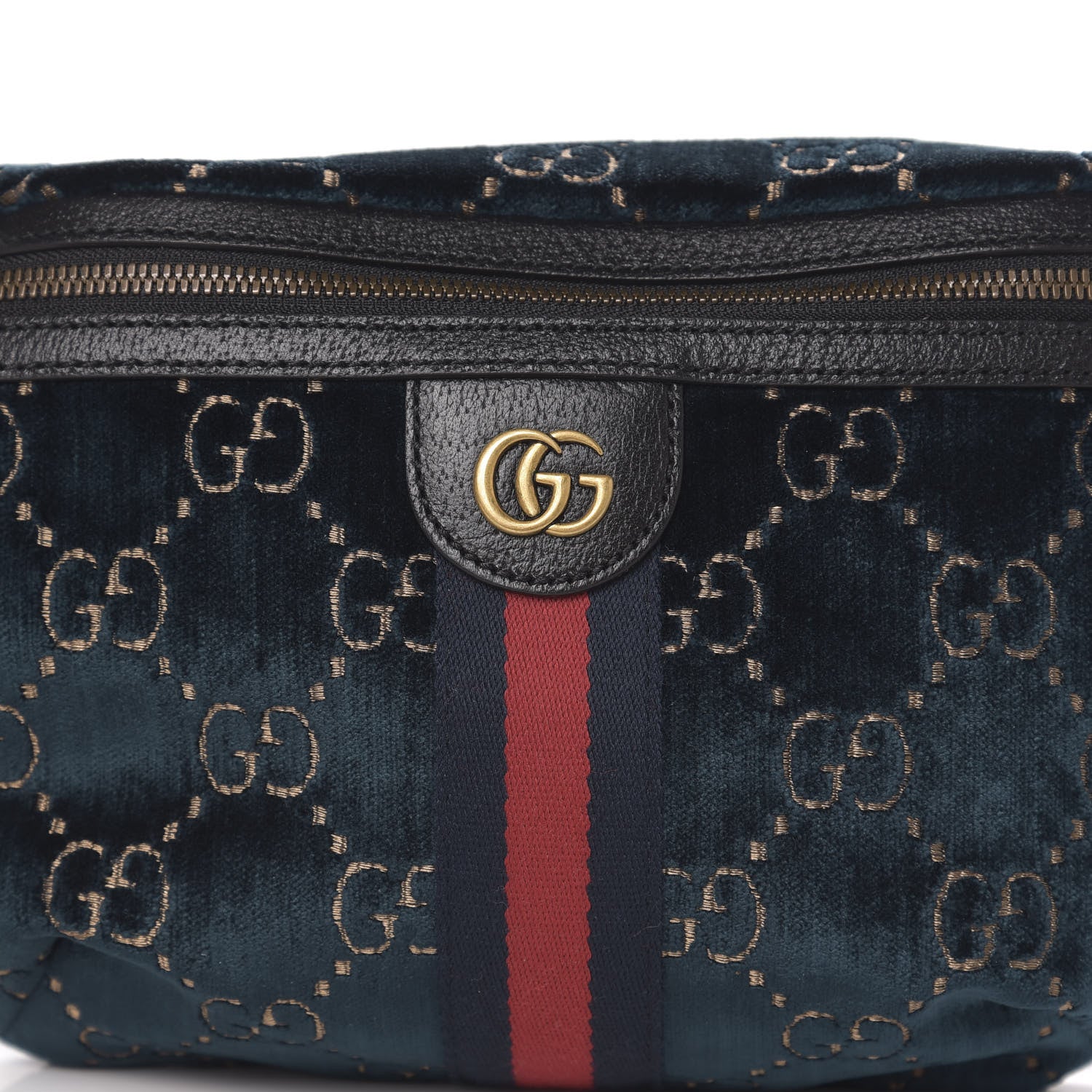 Gucci Velvet GG Monogram Web Belt Bag Blue Beige 8 of 10