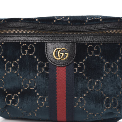 Gucci Velvet GG Monogram Web Belt Bag Blue Beige 8 of 10