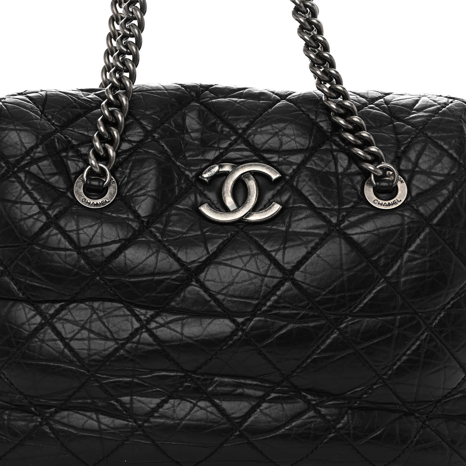 Chanel Aged Calfskin Quilted Large Secret Tag Bowling Bag Black 8 of 12