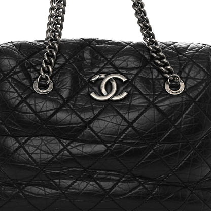 Chanel Aged Calfskin Quilted Large Secret Tag Bowling Bag Black 8 of 12