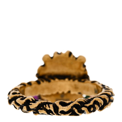 Gucci Metal Glass Bead Lion Head GG Ring M Aged Gold Multicolor 3 of 7