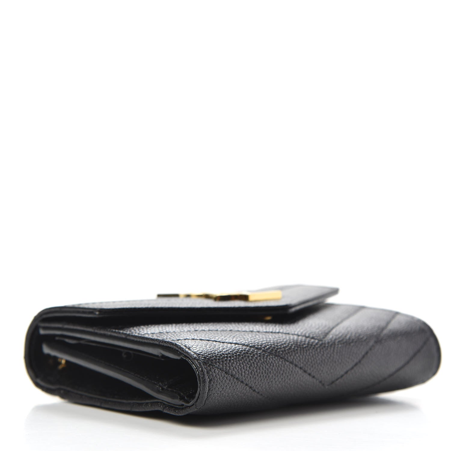 Saint Laurent Grain De Poudre Matelasse Chevron Monogram Compact Tri Fold Wallet Black 4 of 7