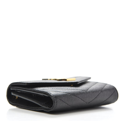 Saint Laurent Grain De Poudre Matelasse Chevron Monogram Compact Tri Fold Wallet Black 4 of 7