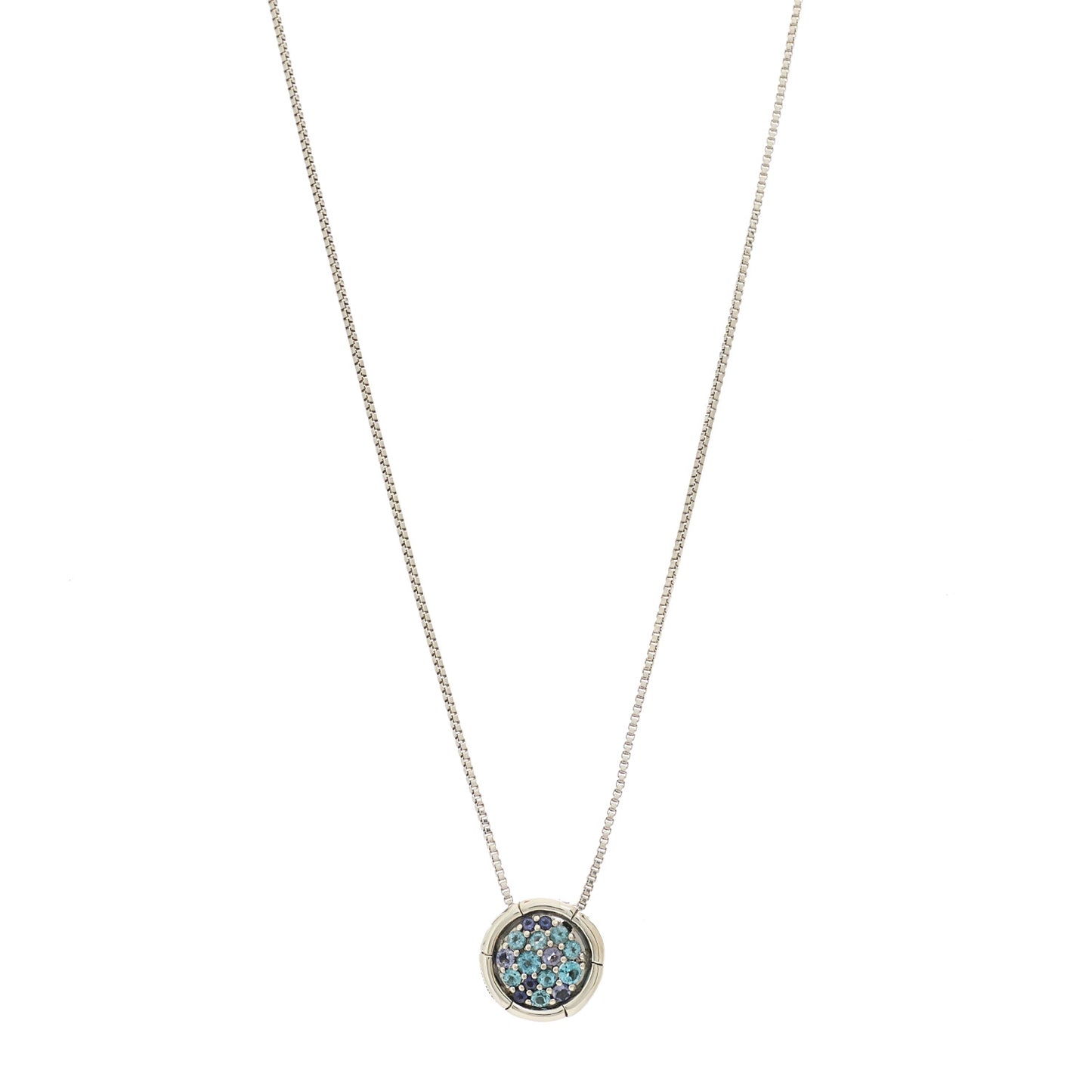 Sterling Silver Iolite Blue Topaz Small Bamboo Round Pendant Necklace