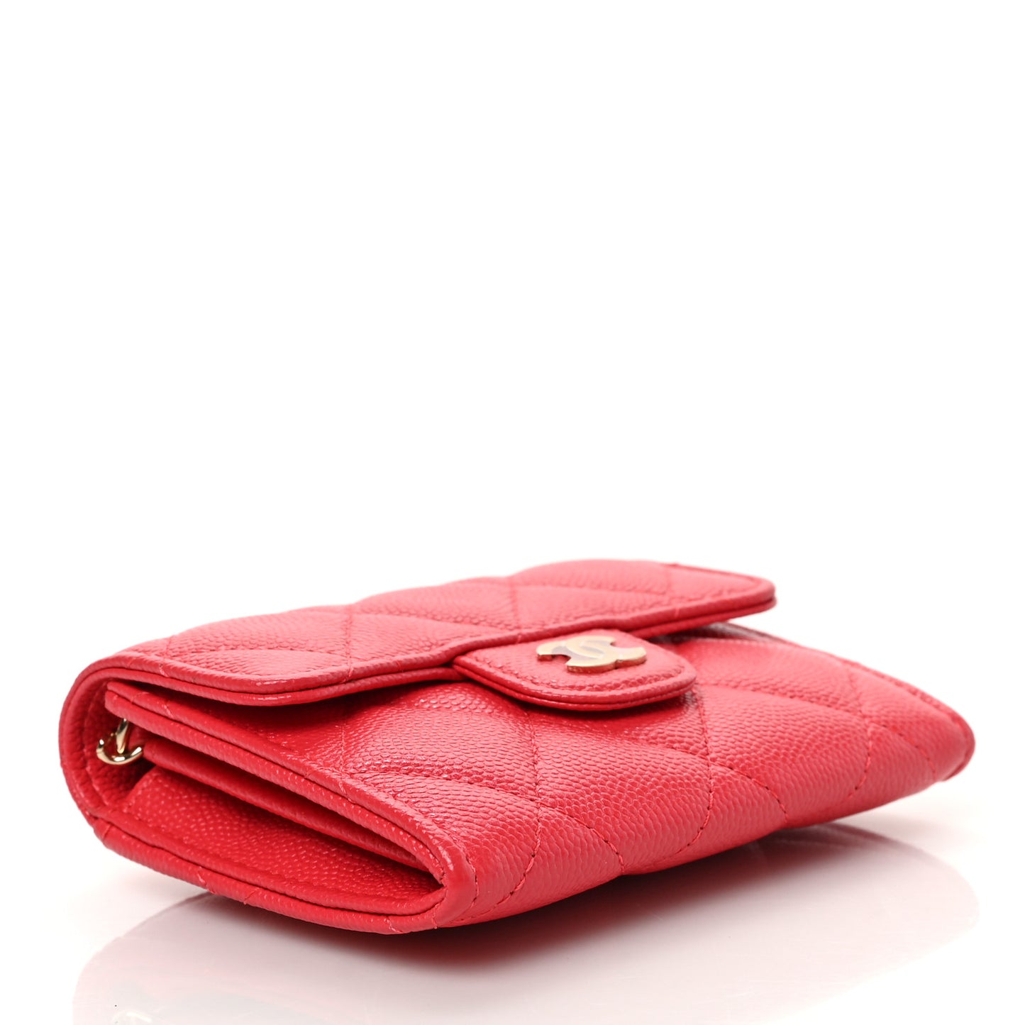 Caviar Quilted Flap Card Holder On Chain Dark Pink