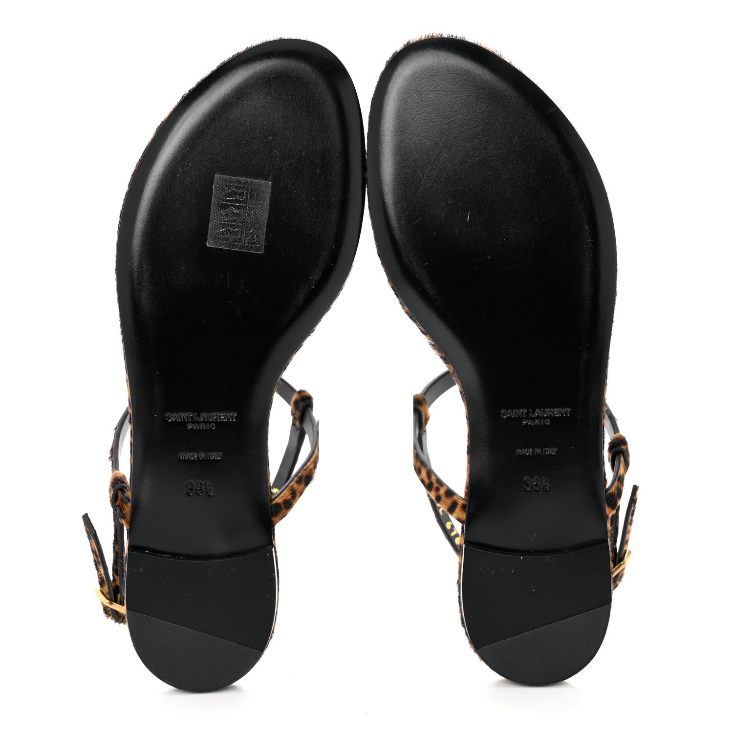 Saint Laurent Pony Hair Leopard Print Cassandra Monogram Sandals 36.5 Naturale 5 of 9