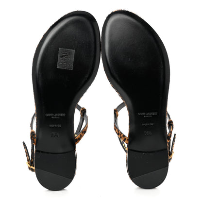 Saint Laurent Pony Hair Leopard Print Cassandra Monogram Sandals 36.5 Naturale 5 of 9