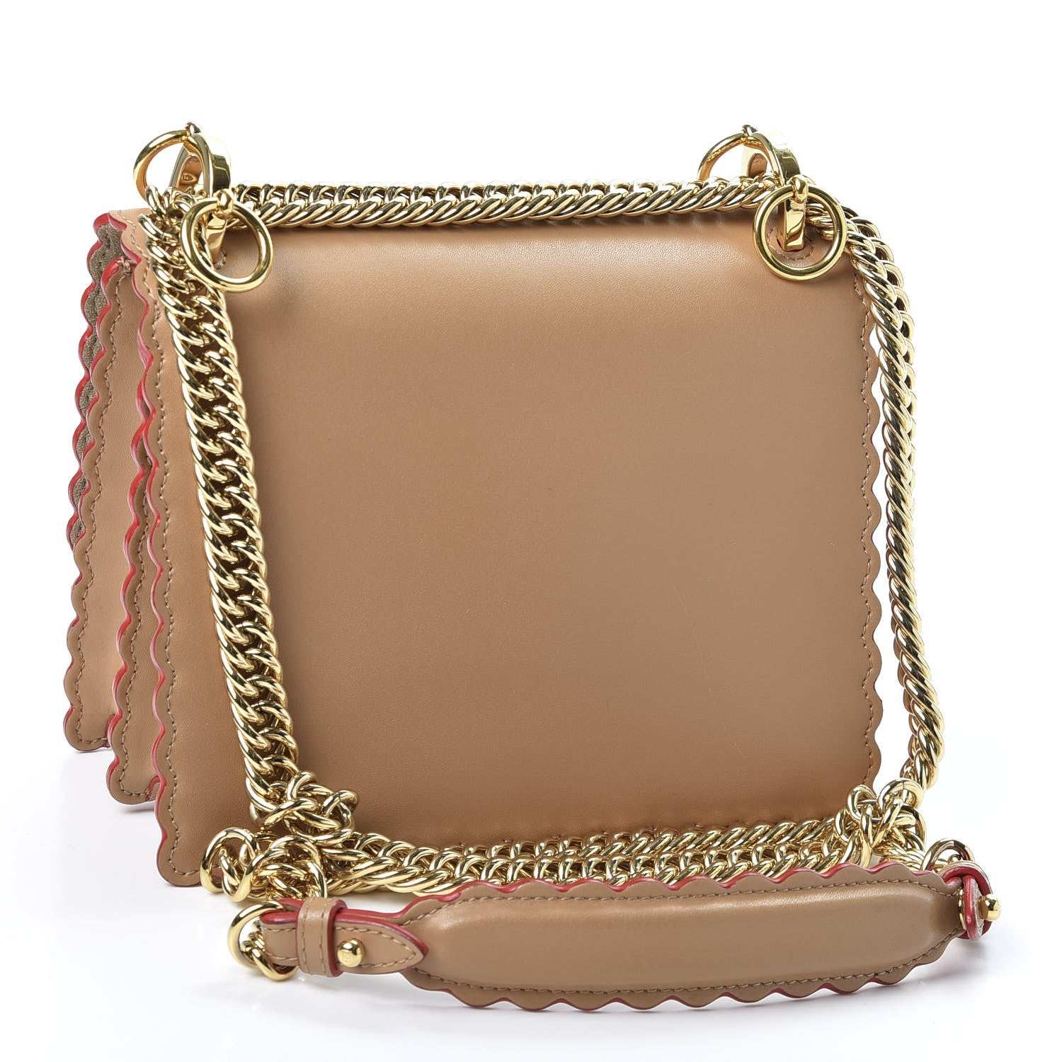 Fendi Vitello Liberty Scalloped Studded Small Kan I Shoulder Bag Miele Scuro 2 of 10