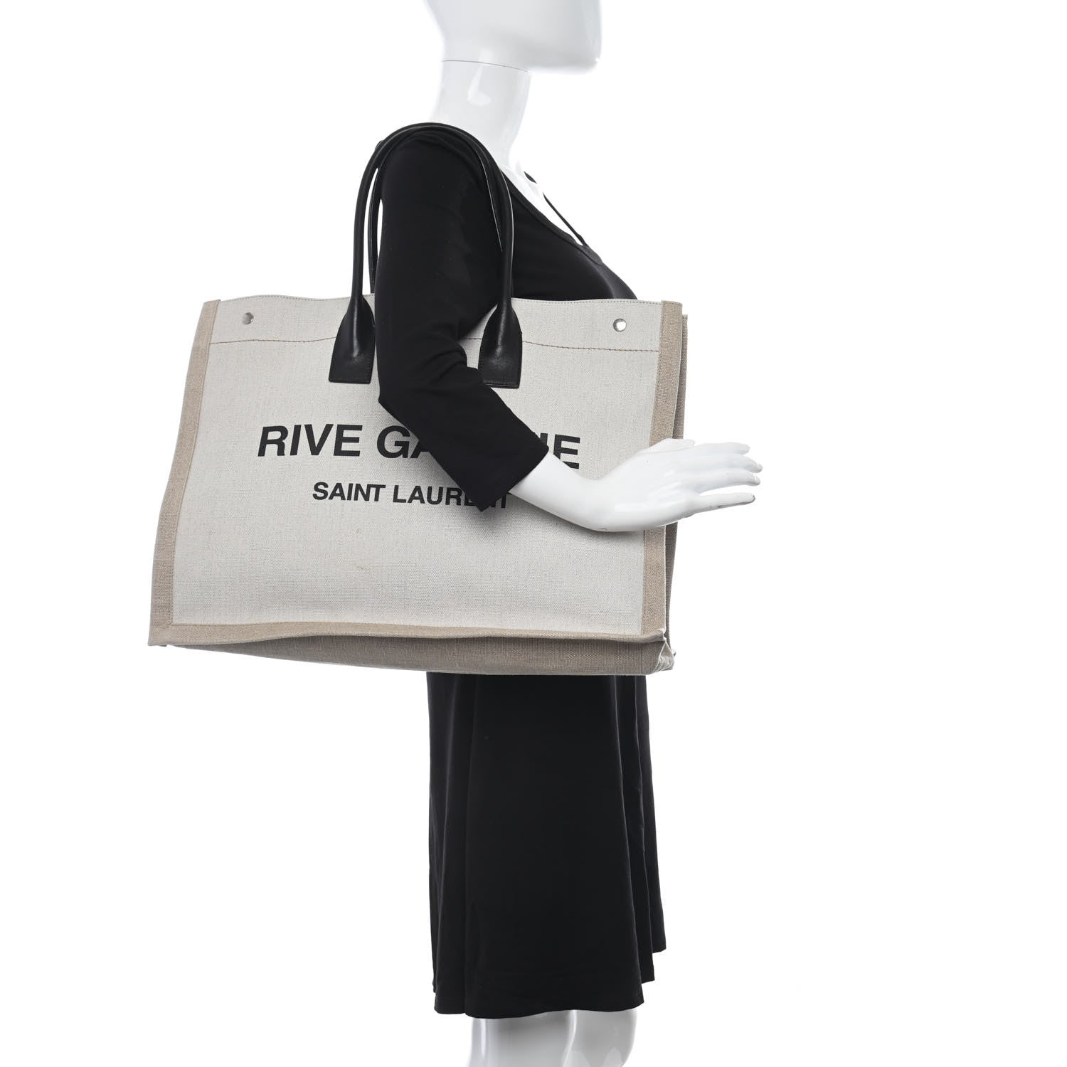 Saint Laurent Linen Calfskin Rive Gauche Tote Optic White 2 of 12