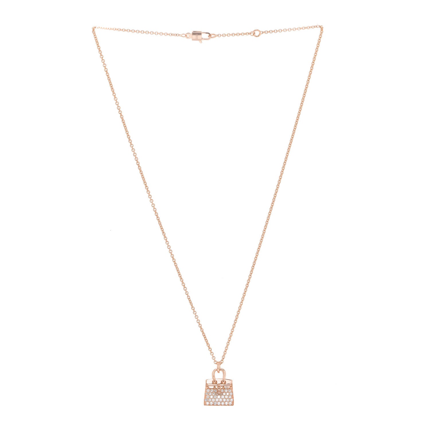Hermes 18K Rose Gold Diamond Birkin Amulettes Pendant Necklace 3 of 6