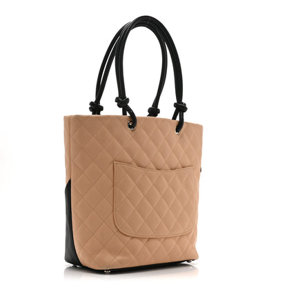 Chanel Calfskin Quilted Medium Cambon Tote Beige Black 3 of 15
