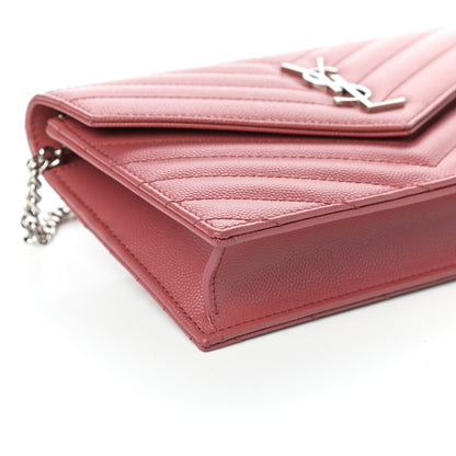Saint Laurent Grain De Poudre Matelasse Chevron Monogram Envelope Chain Wallet Blush Fonce 8 of 9