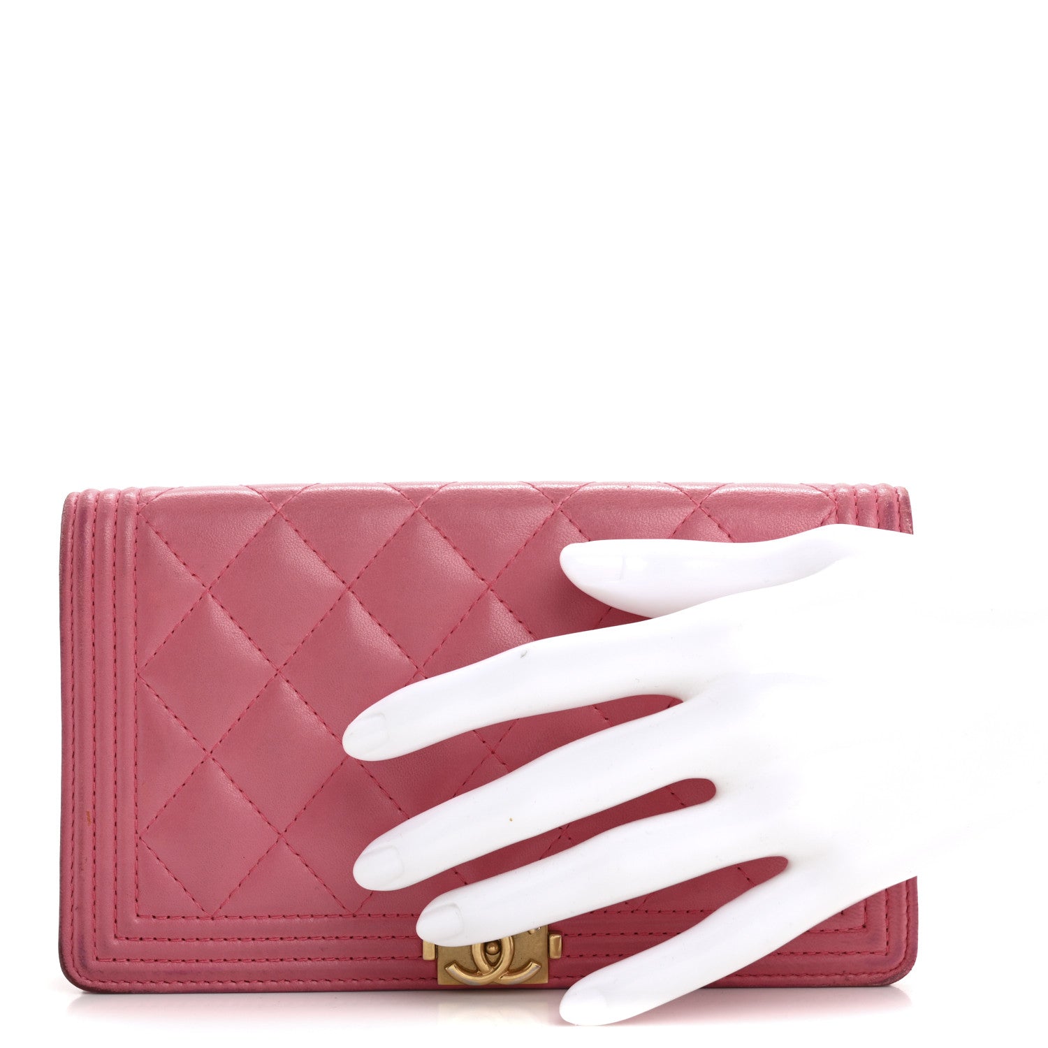 Chanel Lambskin Quilted Boy Yen Wallet Pink 2 of 17