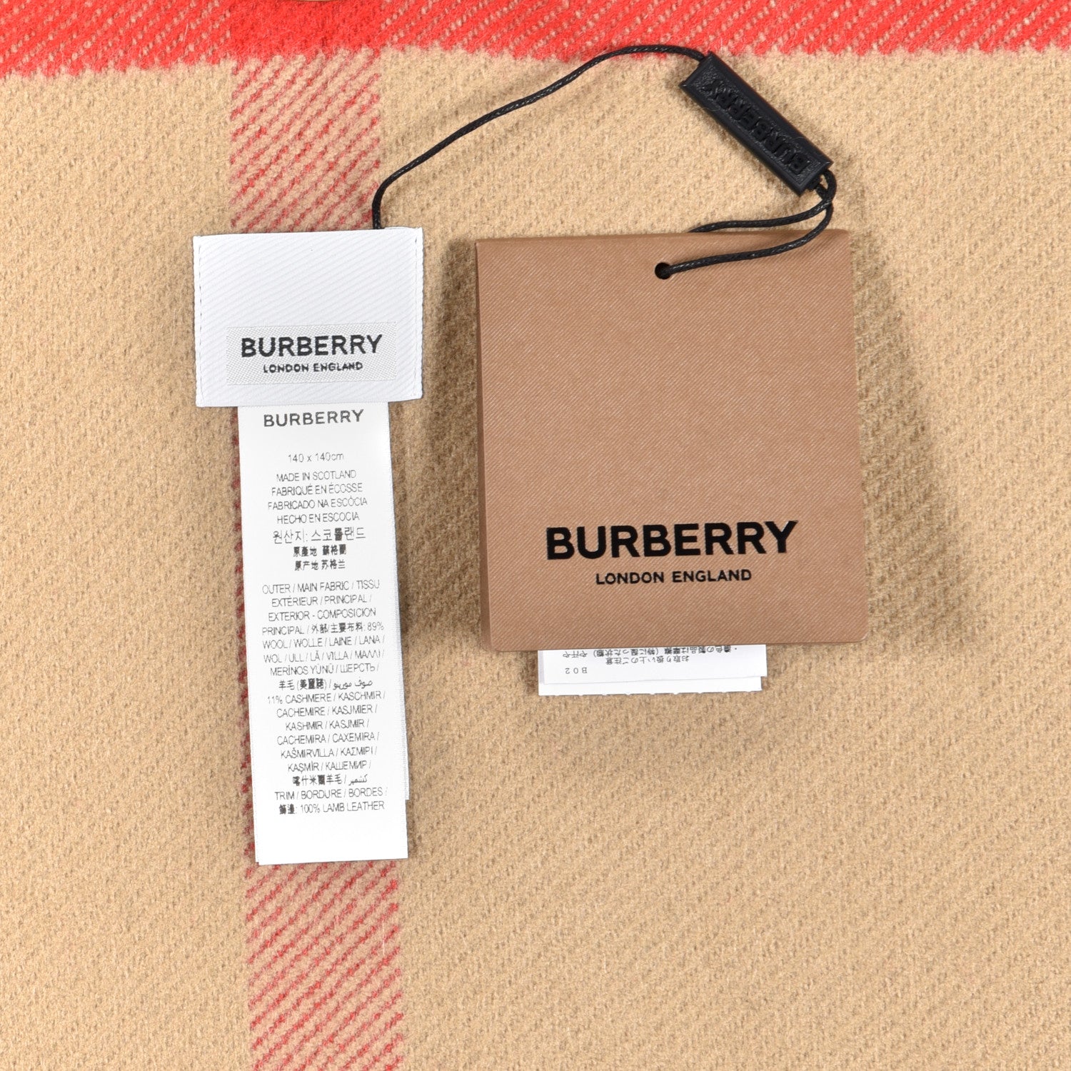 Burberry Cashmere TB Monogram Check Reversible Cape Scarf Archive Beige 4 of 4