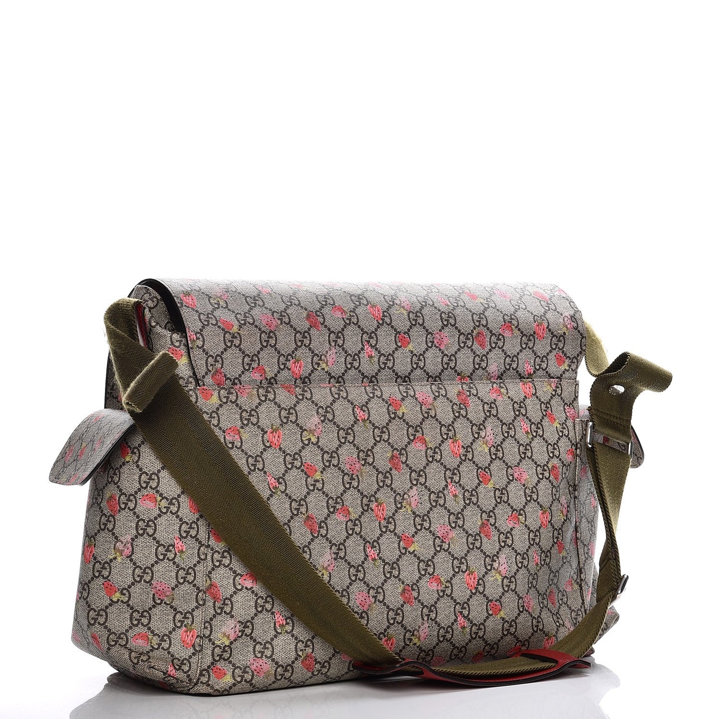 GG Supreme Monogram Strawberry Messenger Diaper Bag Beige