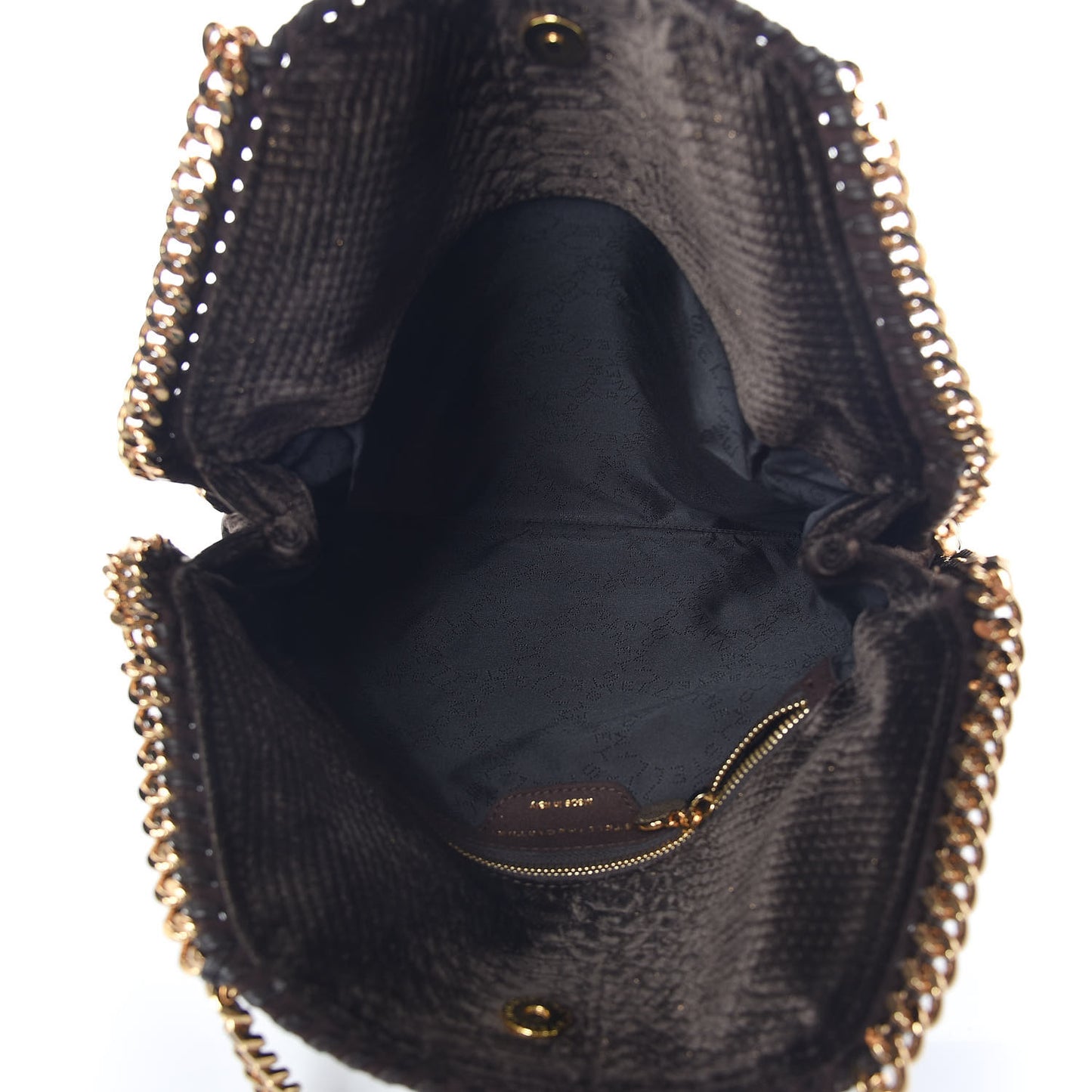 Metallic Snake Embossed Velvet Falabella Fold Over Tote Brown