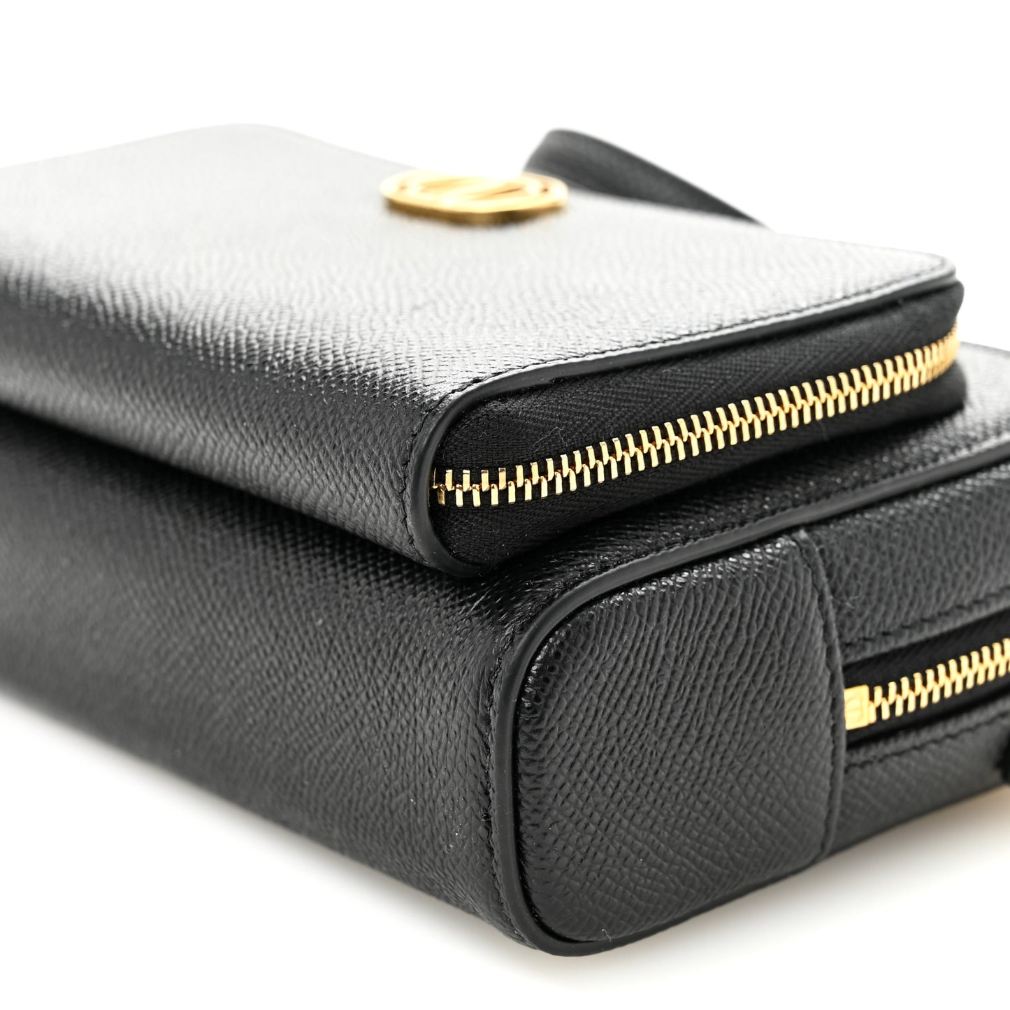 Grained Calfskin Caro Double Pouch Black