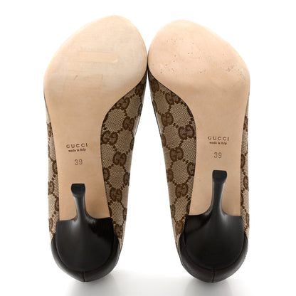 Gucci Monogram Horsebit Horsebit Open Toe Pumps 39 Brown 6 of 10