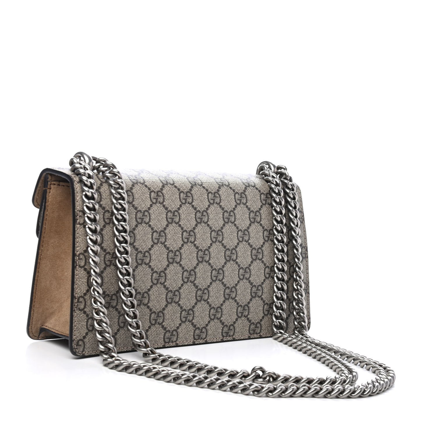 GG Supreme Monogram Suede Crystal Small Dionysus Shoulder Bag Beige Ebony Taupe