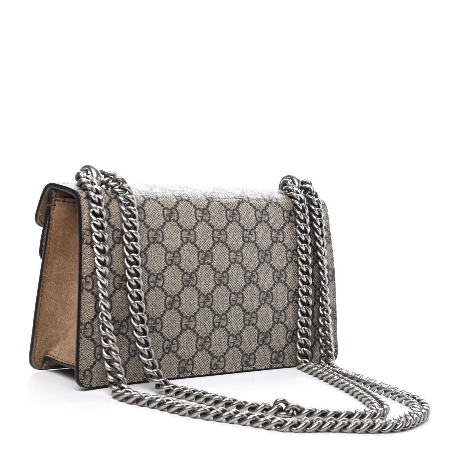 Gucci GG Supreme Monogram Suede Crystal Small Dionysus Shoulder Bag Beige Ebony Taupe 2 of 4