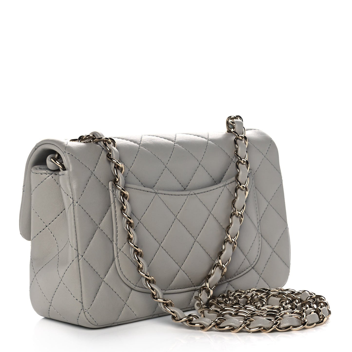 Lambskin Quilted Mini Rectangular Flap Grey
