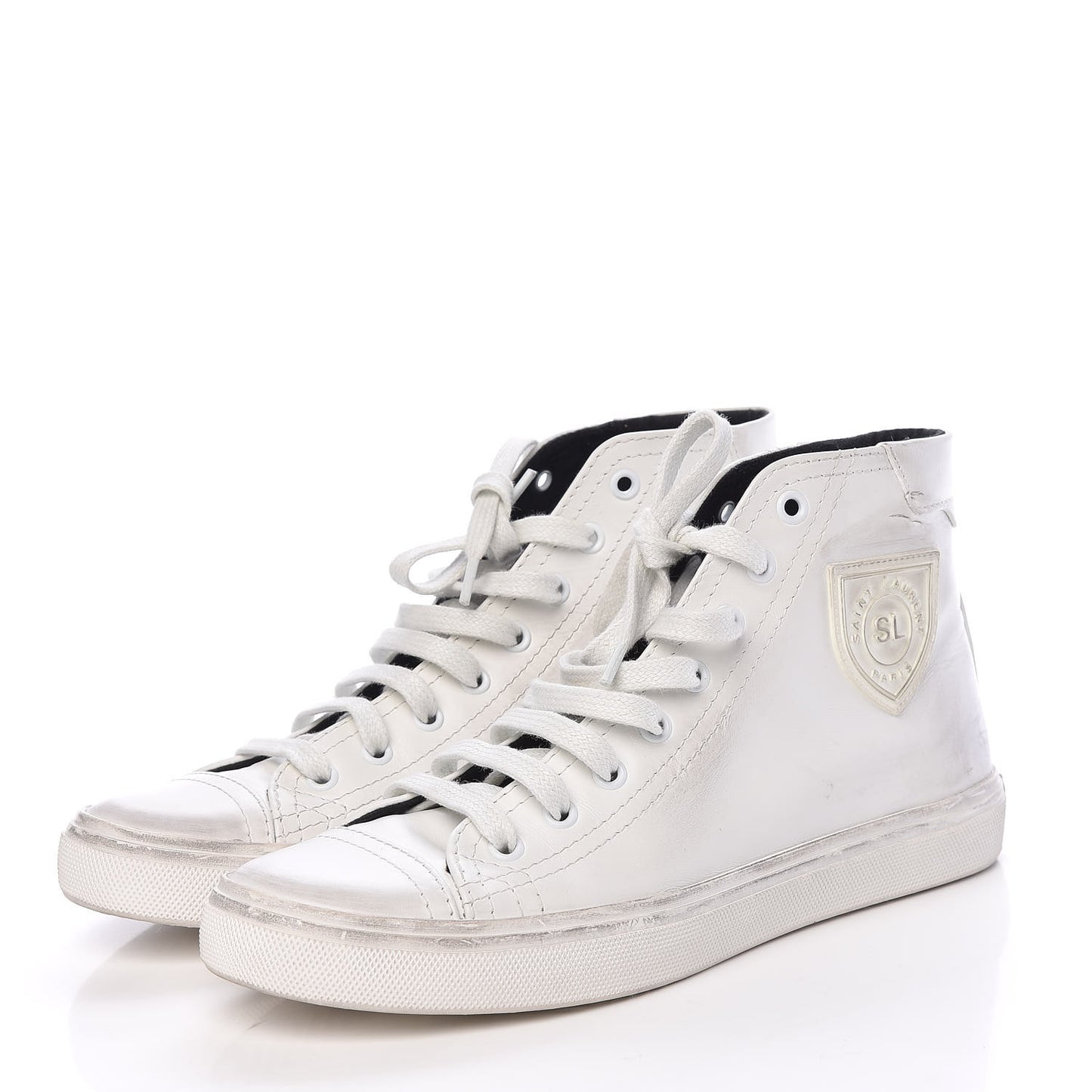Distressed Calfskin Bedford Logo-Appliqued Hightop Sneakers 38 White