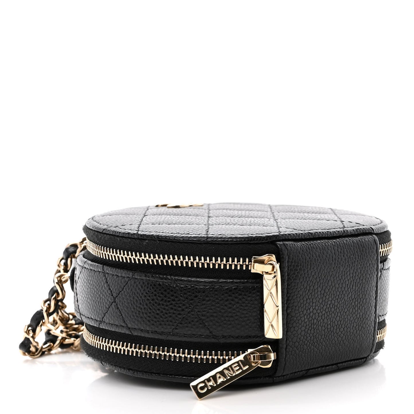 Caviar Quilted Round Handle With Care Vanity With Chain Black